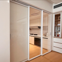 Porte coulissante triple sur mesure en alliage d'aluminium à profil mince avec moustiquaire pour immeuble d'appartements, porte de cuisine en verre