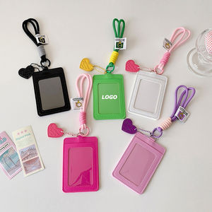 Porte-cartes vertical double avec cordon, étui mignon de couleur unie pour badge d'étudiant, photo <span class=keywords><strong>Polaroid</strong></span>, carte de bus et carte de fan - Product Image 1