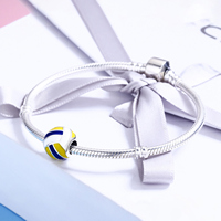 Breloque de volley-ball plaquée argent avec émail bleu, blanc et jaune, bijou unisexe, cadeau, style décontracté et sportif