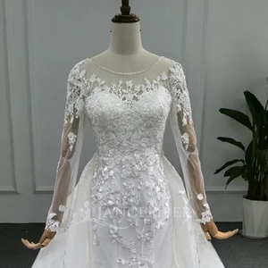 Vestido de Novia Moderno Africano Modesto con Apliques Florales y Manga Larga, Vestido de Novia Línea A para Mujer LSBH22 - Product Image 4