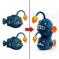 Peluche de poisson-chasseur empilable, en forme de flamme, avec détails de leurre lumineux, peluche personnalisée basée sur un concept unique de monstre des profondeurs marines