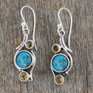 Orecchini Pendenti in Argento Tibetano con Turchese, Montatura a Castone, Stile Bohemien da Donna, Gioielli Regalo in Lega Placcata Argento - Product Image 3