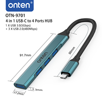 USB HUB Notebook laptop 4 Port, aksesori laptop Tipe C 4 in 1 USB Hub Adapter USB C Hub OTN-9701 harga grosir