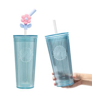 Venta caliente 2025 26oz botella de plástico azul con lindas puntas de paja vasos duraderos y sostenibles sin BPA para uso en el hogar y la fiesta - Product Image 2