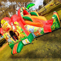Château Gonflable Commercial Thème Animaux de la Savane avec Toboggan et Aire de Saut pour Enfants