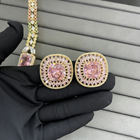 TIANSHE Ensemble de bijoux de luxe de style euro-américain, boucles d'oreilles carrées roses, bracelets et bague, 3 pièces pour femmes