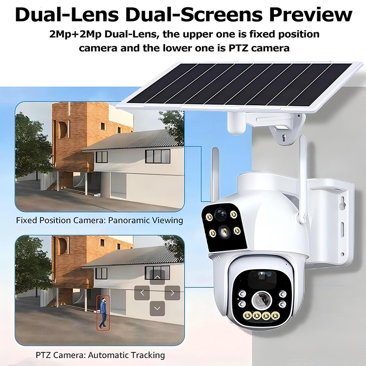 Full HD Dual Lens Solar PTZ Camera Outdoor Low Power WiFi Security IP Camera With Motion Detection · image 4