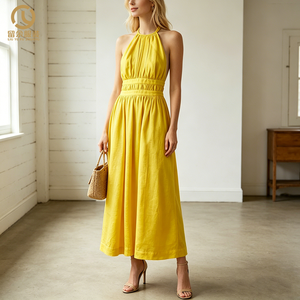 Roupas abbigliamento donna abito di lino abiti Casual ampia spiaggia lunga cavezza <span class=keywords><strong>Maxi</strong></span> sera femminine estive adulti naturali - Product Image 1