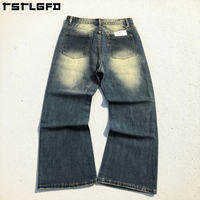 Jean vintage personnalisé, 100% coton écologique, taille haute, automne/hiver, denim uni, entièrement orné de strass, coupe droite ample et épaisse