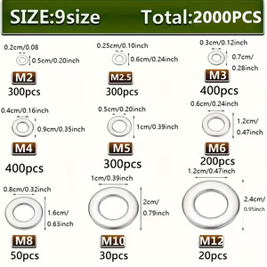 Baiguluo Stainless Steel Flat Washers 2000Pcs DIN125 Grade A Metal Screw Washer Set for Hardware Repair - Product Image 3