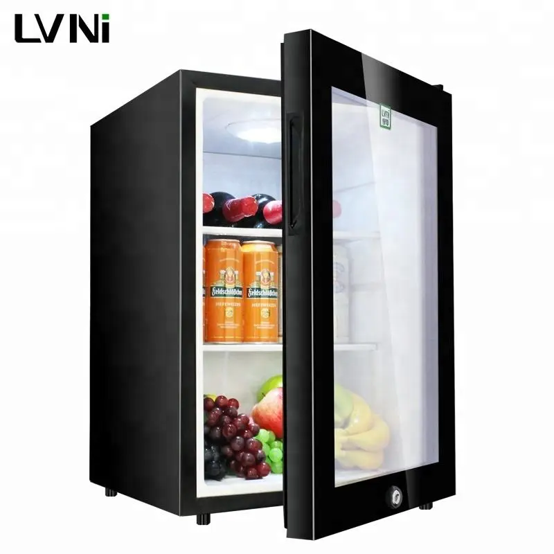 LVNI réfrigérateur à compresseur verrouillable 62L pour boissons petit mini bar réfrigérateur avec porte en verre trempé