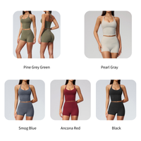NCLAGEN Ensemble de tenue de Pilates à taille haute, doux et respirant, avec soutien-gorge antichoc à dos croisé et débardeur halter sans manches