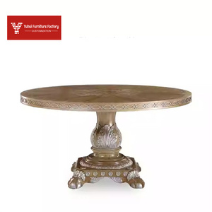 Mesa de Comedor Moderna de Estilo Británico Tradicional, Diseño Ovalado Tallado en Madera Sólida, para Cocina y Hogar - Product Image 1