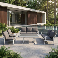 Ensemble de mobilier de jardin haut de gamme en aluminium 7 places, style professionnel, canapé de patio moderne et confortable avec table pour cour