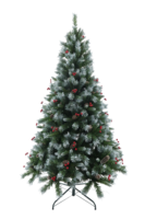 Sapin de Noël classique de haute qualité en cèdre vert, pré-éclairé avec lumières LED multicolores, montage facile, base stable