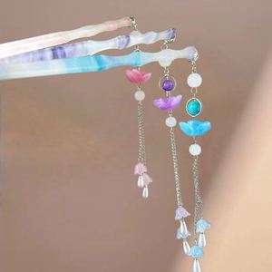 Épingle à cheveux colorée avec fleurs et perles pour femmes, style chinois exquis, bâtonnets à cheveux rétro Hanfu, accessoires polyvalents pour cheveux, cadeau - Product Image 3