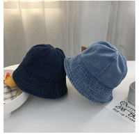 Topi Nelayan Denim Wanita Musim Semi Musim Gugur Retro Jepang Mahkota Bulat Pinggiran Lebar Pelindung Matahari Kepala Besar Serbaguna