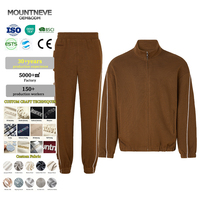 Ensemble de survêtement coupe-vent personnalisé en piqué tricoté avec col montant zippé et passepoil rayé pour homme, 2 pièces, sur mesure OEM ODM