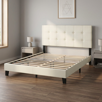Canapé-lit moderne rembourré avec tête de lit en similicuir, sommier à lattes en bois, base en bois de manguier, design de lit king size confortable