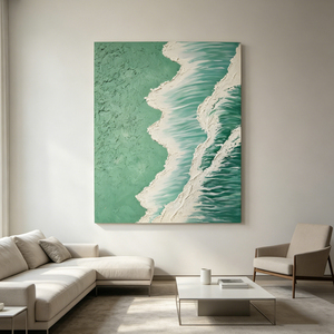 ภาพวาดสีน้ำมันลายชายฝั่งทะเลสีเขียวมรกต สำหรับตกแต่งห้องนั่งเล่น โถงทางเดิน ล็อบบี้ ผนังบ้าน โรงแรม ตกแต่งภายใน - Product Image 1