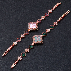 Gioielli alla moda NUOYA orologio da donna con pietre preziose al quarzo rosso <span class=keywords><strong>verde</strong></span> blu <span class=keywords><strong>quadrante</strong></span> quadrifoglio <span class=keywords><strong>orologi</strong></span> da polso per regalo - Product Image 2