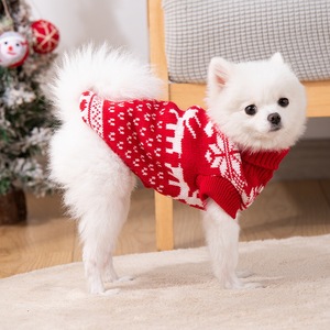 Pull en tricot pour animaux de compagnie de Noël, flocon de neige rouge, renne, col roulé sans manches, vêtements chauds de Noël pour petits chiens et chats, jacquard personnalisé - Product Image 2