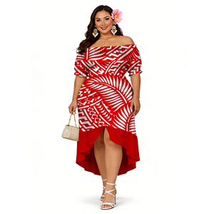 Vestido <span class=keywords><strong>de</strong></span> Mujer con Diseño Tribal Polinesio Elei, Estilo Casual y Formal, Normcore, <span class=keywords><strong>Manga</strong></span> <span class=keywords><strong>Corta</strong></span>, Hombros Descubiertos, Novedades 2026 - Product Image 1