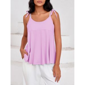 Camiseta sin mangas para mujer, cuello redondo, espalda cruzada, holgada, para verano, running, gimnasio, estilo babydoll, transpirable, de elastano - Product Image 4