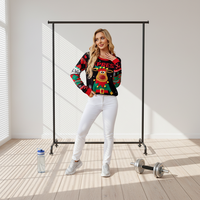 Pull tricoté intégral pour femme, motif animalier, logo fin sur le devant, style décontracté hiver, style Noël moche
