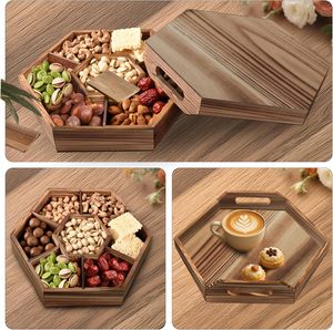 Achteckiges hölzernes Serviert ablett mit 8 Fächern, mehrzellige Snack box für Nüsse, Süßigkeiten, Party Food Display - Product Image 3