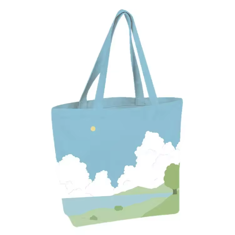 Customizable Organic Cotton Tote Bags Reusable Eco-friendly Canvas Shopping Bag with Cartoon Printed Pattern