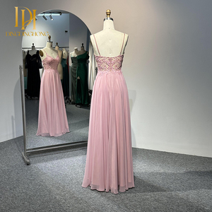 Abito <span class=keywords><strong>da</strong></span> sera <span class=keywords><strong>in</strong></span> <span class=keywords><strong>pizzo</strong></span> rosa rosa abito <span class=keywords><strong>da</strong></span> sera con perline con ricamo a mano abito formale lungo fino al pavimento <span class=keywords><strong>cerimonia</strong></span> di laurea matrimonio - Product Image 3