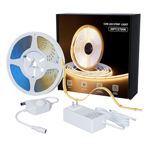 Kit de Tira de Luz <span class=keywords><strong>LED</strong></span> COB de 24V, Blanco Cálido 2700K, Regulable, Iluminación Lineal sin Puntos, Alto CRI 90, 6 Metros <span class=keywords><strong>con</strong></span> Regulador de Intensidad Giratorio - Product Image 1