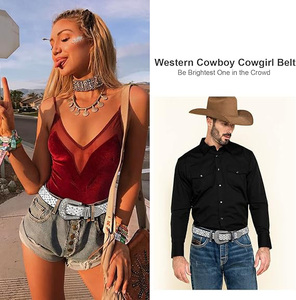 Ceintures occidentales personnalisées en cuir PU à paillettes brillantes en cristal grande <span class=keywords><strong>boucle</strong></span> en alliage de couleur <span class=keywords><strong>blanche</strong></span> de créateur pour un usage quotidien Western - Product Image 3