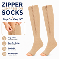 Chaussettes de compression à bout ouvert avec fermeture éclair, hauteur genou, à compression graduée, respirantes, en nylon, pour infirmières en déplacement, vente en gros OEM, directement de l'usine