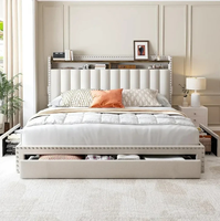 XDS Cadre de lit King Size moderne et élégant 4 tiroirs de rangement Tête de lit rembourrée tuftée Aucun ressort de boîte nécessaire Matériau en toile souple