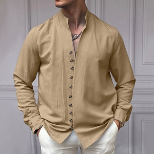Chemise décontractée pour <span class=keywords><strong>homme</strong></span> gris clair à micro-quadri, à manches longues, boutonnée, col à revers, coupe ample et oversize, pour le quotidien - Product Image 5