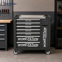 Chariot à outils robuste avec armoire latérale verrouillable en acier pour mécanicien, garage, atelier de maintenance
