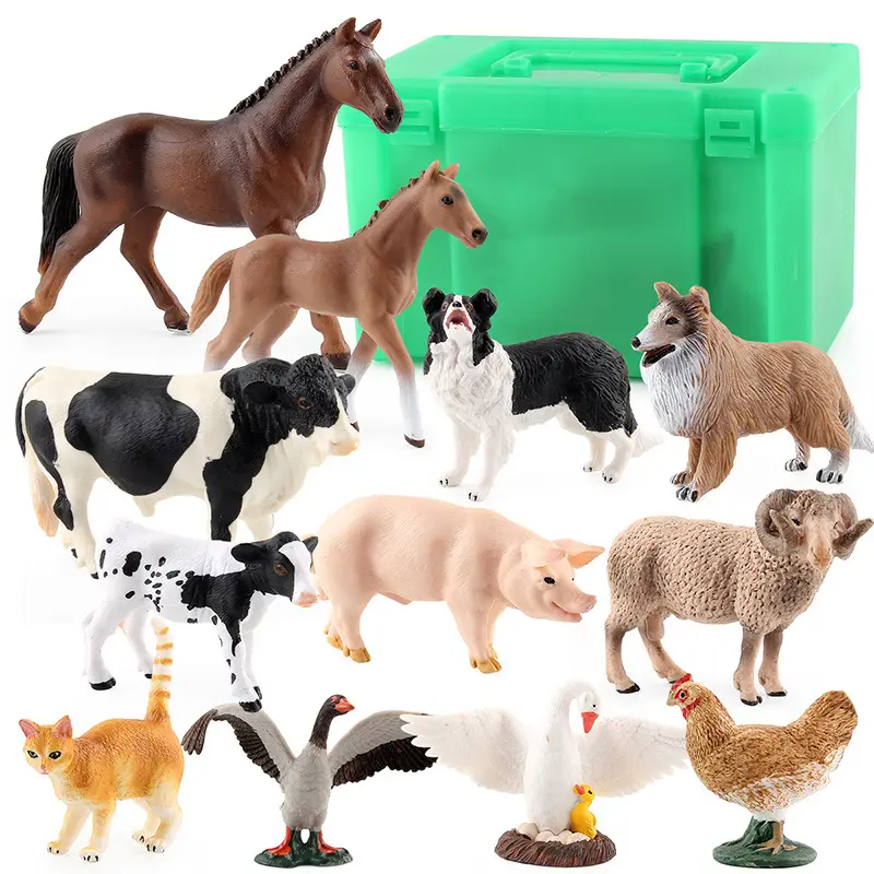 [Devolver e intercambiar correo gratuito] Juego de juguetes de granja con caja de almacenamiento transfronteriza una variedad de adornos de animales modelo