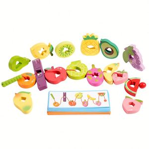 Jeu de logique interactif de bureau en bois avec grandes perles en bois de fruit, jouet éducatif pour enfants de 4 à 6 ans - Product Image 5