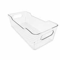 Conteneur de rangement pour réfrigérateur en PET transparent empilable et fin, bac de rangement pour réfrigérateur de cuisine avec ridelles de drainage pour l'organisation du garde-manger