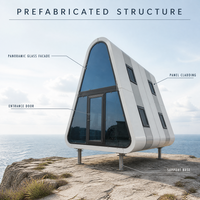 Maison préfabriquée en verre triangulaire, cabane modulaire, structure préfabriquée avec fenêtres latérales panoramiques