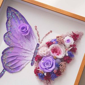 Caja <span class=keywords><strong>de</strong></span> Sombra con Rosa Real Preservada y Mariposa, 31*31cm, Arte Mural 3D Hecho a Mano con Flor Eterna, Único para Cumpleaños y Aniversarios, Morado - Product Image 6