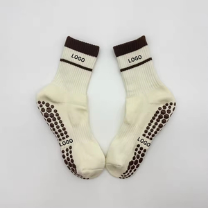 Women's Mid-Calf Non-Slip Yoga <b>Socks</b> – Silicone Crew Grip for Indoor Fitness Pilates – Knitted with Logo on Body – Spring - Product Image 3