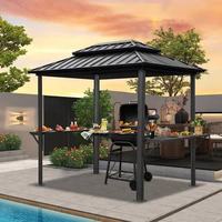 Gazebo en aluminium à toit rigide double niveau anti-typhon, toit motorisé réglable avec bande lumineuse LED pour barbecue en plein air