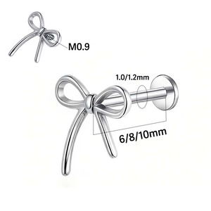 Joyería <span class=keywords><strong>de</strong></span> <span class=keywords><strong>Piercing</strong></span> para Mujer al por Mayor, <span class=keywords><strong>Piercing</strong></span> <span class=keywords><strong>de</strong></span> Oreja Superior, Labret <span class=keywords><strong>de</strong></span> Titanio G23 con Forma <span class=keywords><strong>de</strong></span> Lazo, 16G M0.9mm, para Lóbulo, Nariz, Tragus, Hélix y Cartílago - Product Image 2