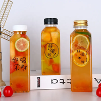 Bouteille de boisson carrée en plastique PET, gamme de 4 oz à 32 oz, pour jus, boissons gazeuses, eau minérale, capacité de 500 ml, bouchon à vis, MOQ 100 pièces