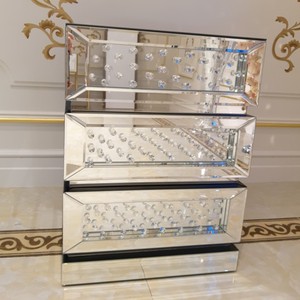 Guanding Modern Luxury <strong>Floating</strong> Crystal Mirrored MDF <strong>Nightstand</strong> with Three Drawers for Home Bedroom Living Room - Product Image 2