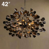Lustre industriel en céramique de 42 pouces, design pétales, luxe moderne, noir, en forme de branche d'arbre, lampe suspendue pour villa, salon