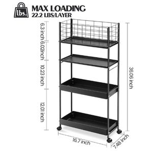 Modern Metal Kitchen <b>Cart</b> Three-Layer Storage Trolley with Wire Baskets and Wooden Top for Food Organization - Product Image 4